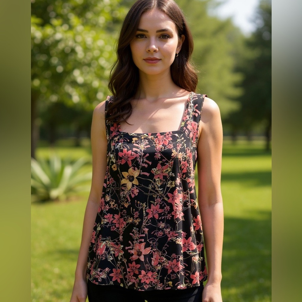 Sew In Love Black and Pink Blouse with Floral Design